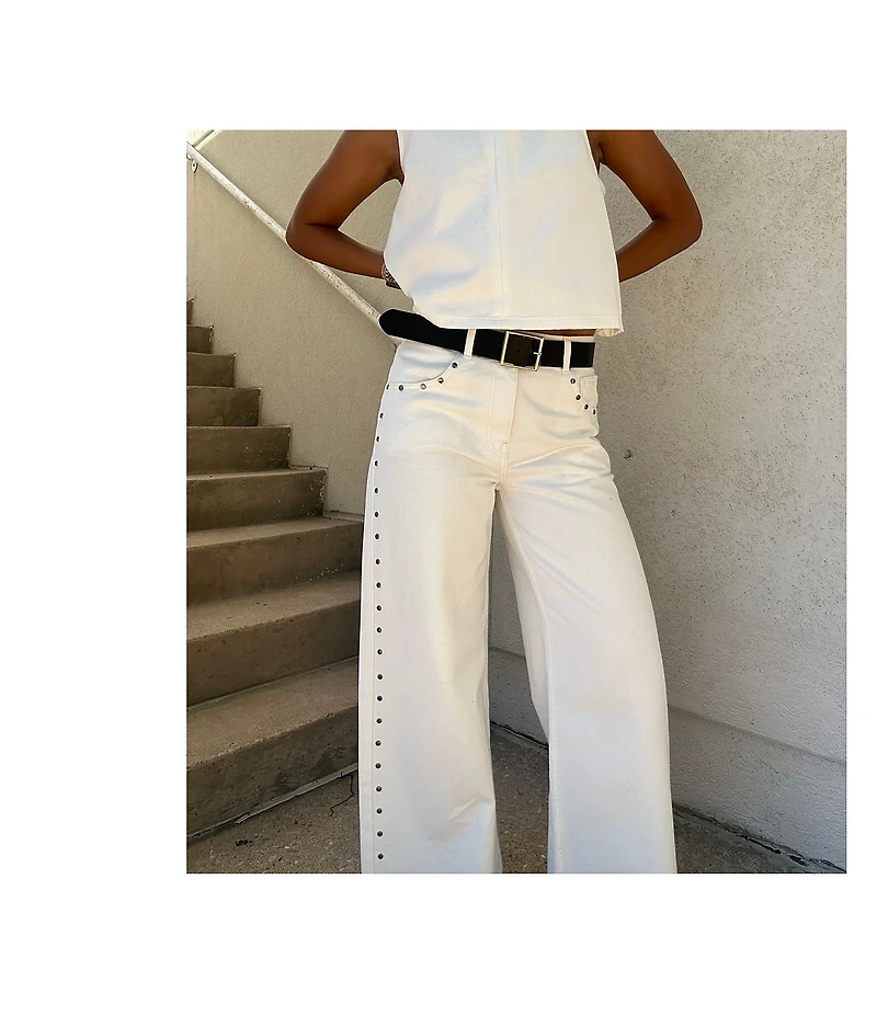 Gianni Bini Violet Studded Wide Leg Denim Jeans