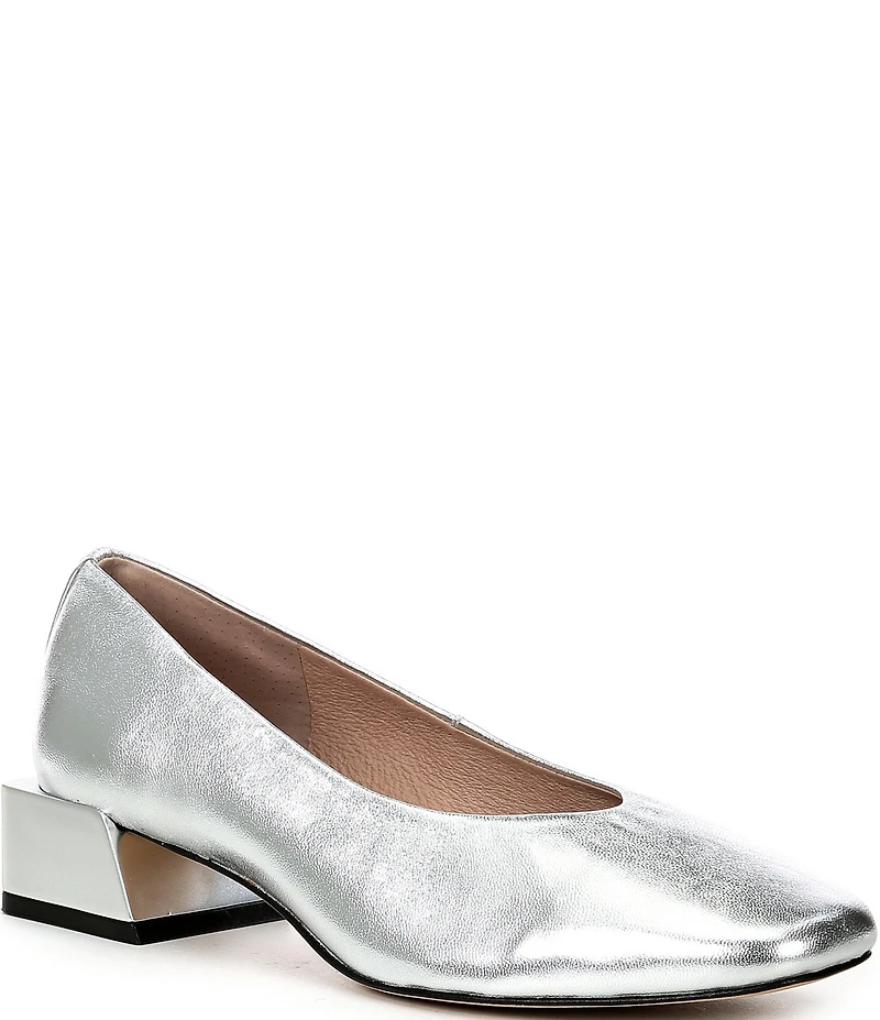 Gianni Bini Walt Metallic Leather Square Toe Block Heel Pumps