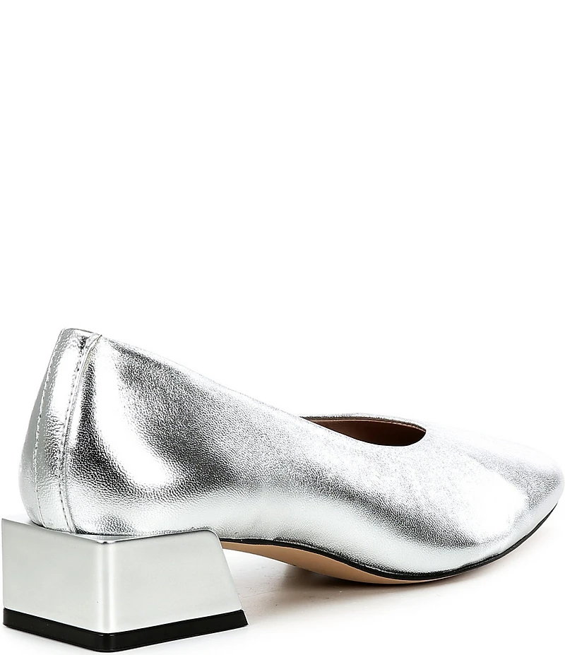 Gianni Bini Walt Metallic Leather Square Toe Block Heel Pumps