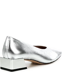 Gianni Bini Walt Metallic Leather Square Toe Block Heel Pumps