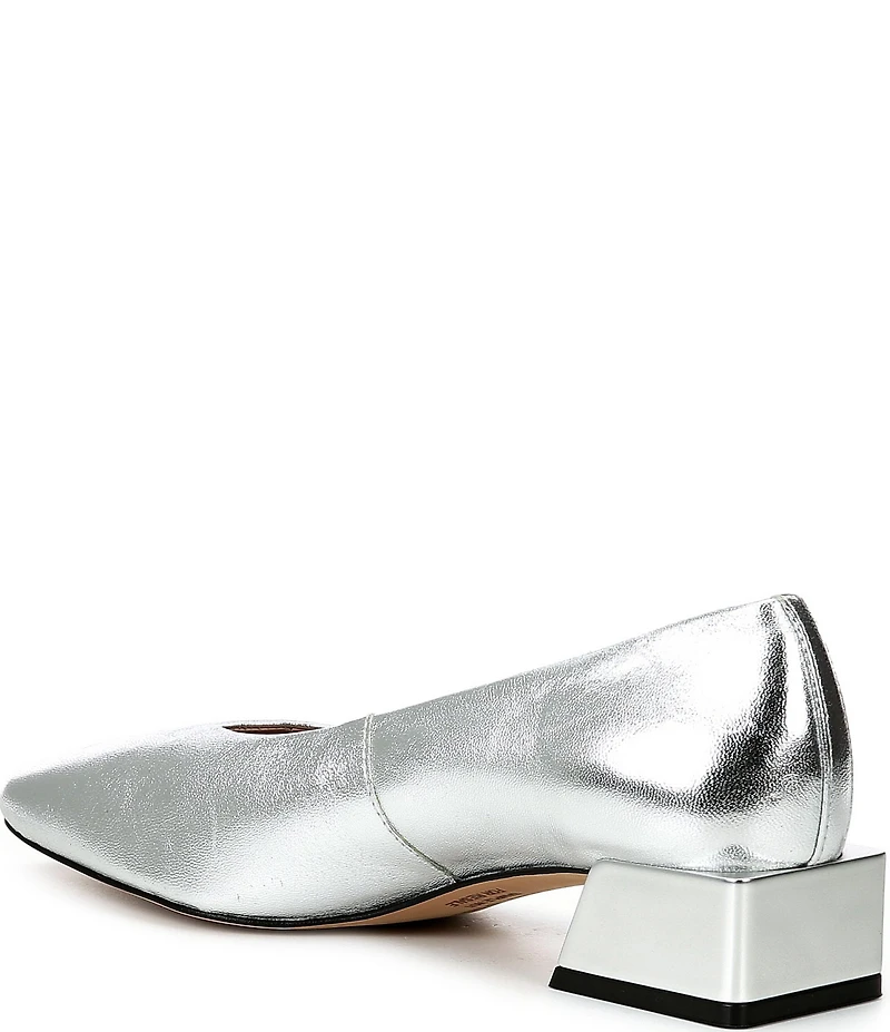 Gianni Bini Walt Metallic Leather Square Toe Block Heel Pumps