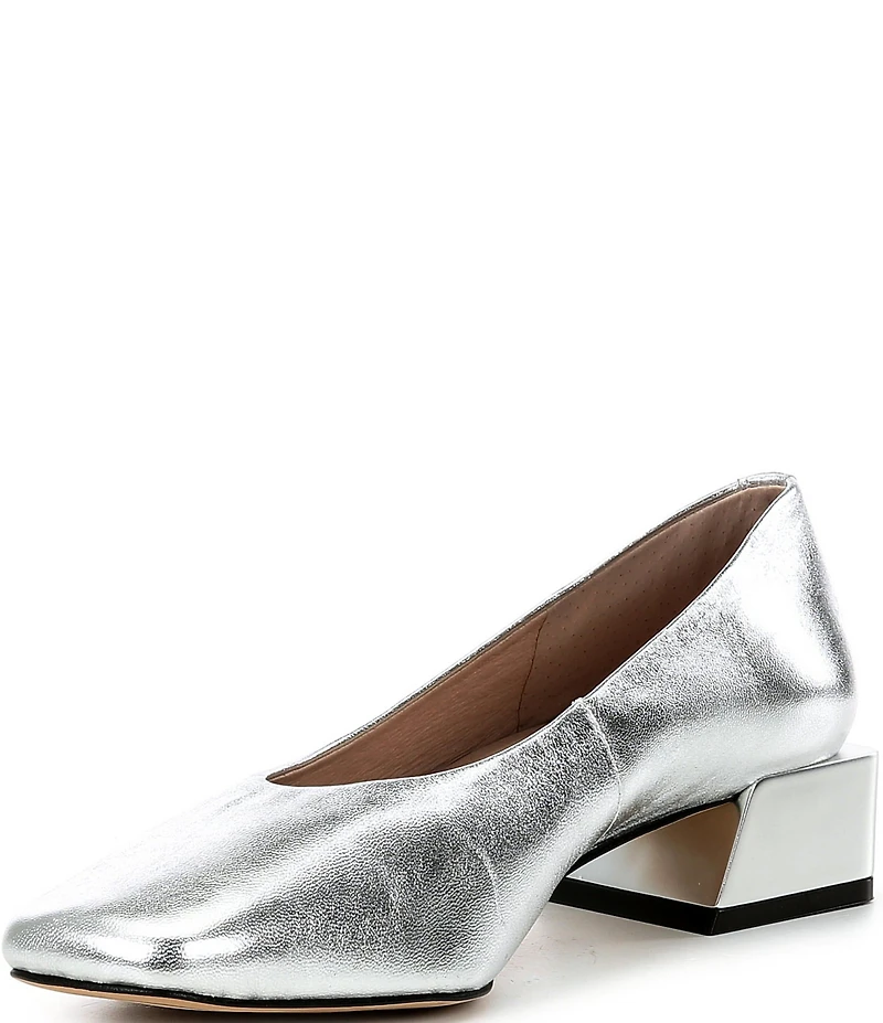 Gianni Bini Walt Metallic Leather Square Toe Block Heel Pumps