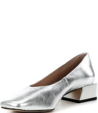 Gianni Bini Walt Metallic Leather Square Toe Block Heel Pumps