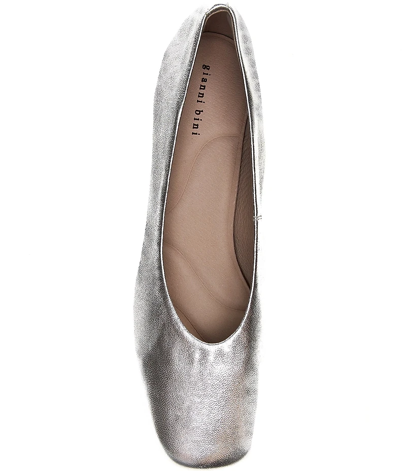 Gianni Bini Walt Metallic Leather Square Toe Block Heel Pumps