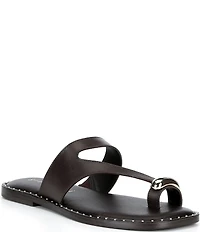 Gianni Bini Warner Leather Toe Loop Hardware Flat Sandals