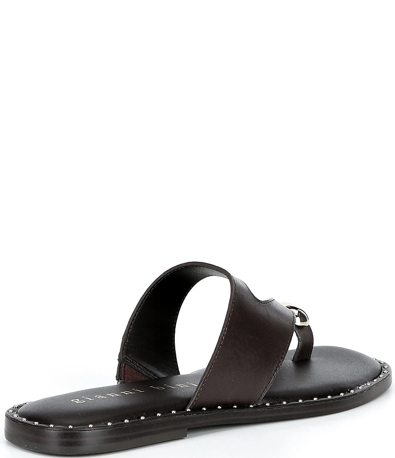 Gianni Bini Warner Leather Toe Loop Hardware Flat Sandals