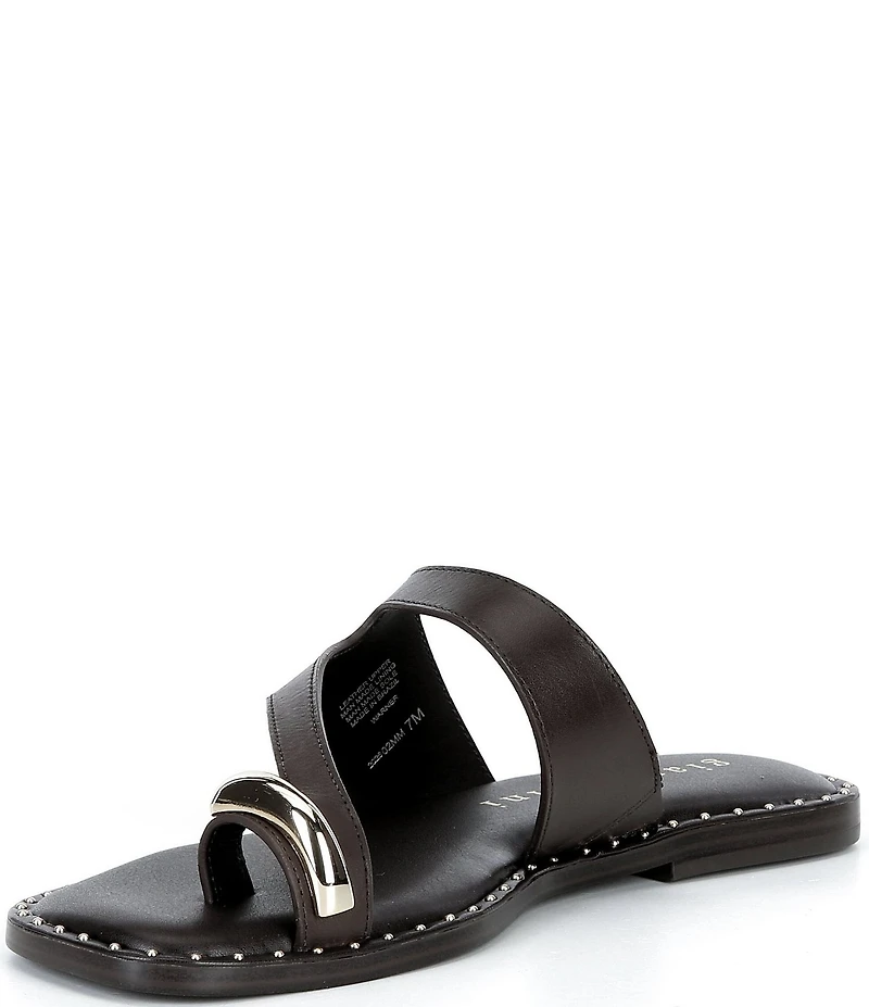 Gianni Bini Warner Leather Toe Loop Hardware Flat Sandals
