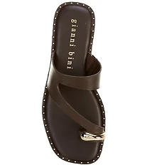 Gianni Bini Warner Leather Toe Loop Hardware Flat Sandals