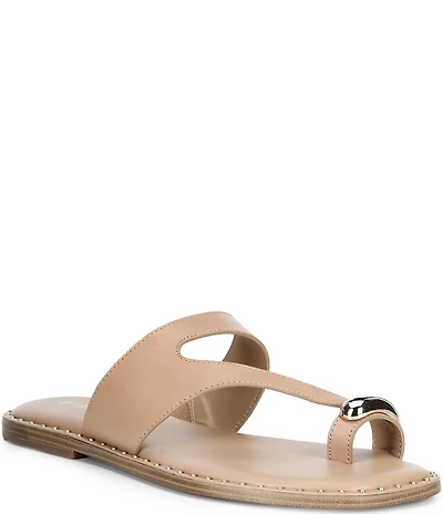 Gianni Bini Warner Leather Toe Loop Hardware Flat Sandals