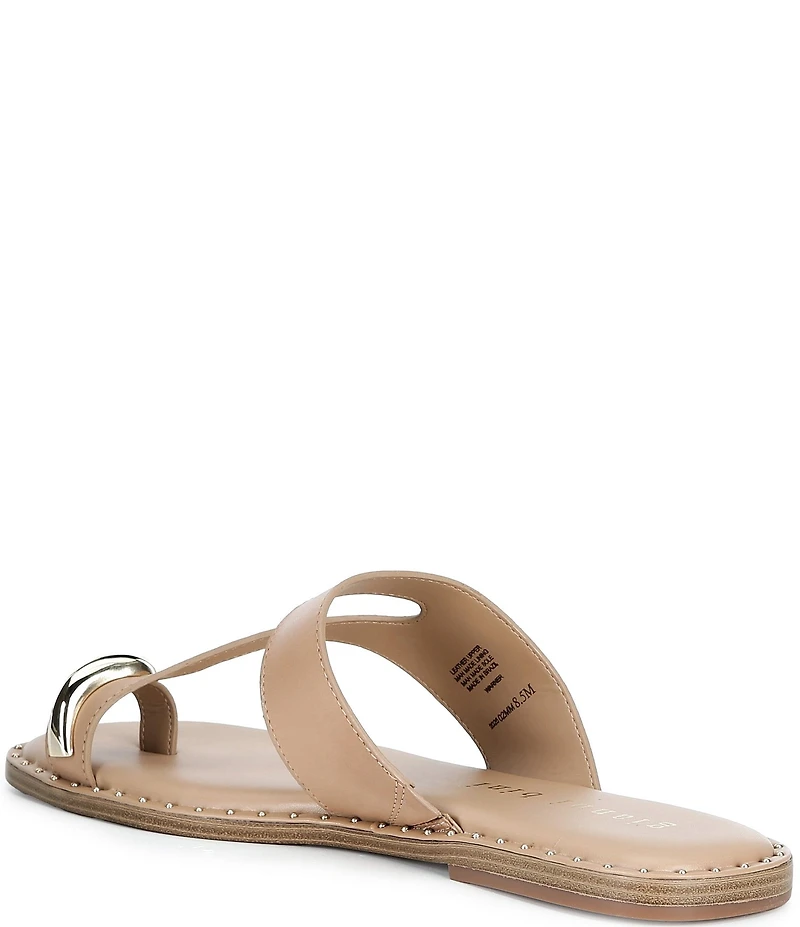 Gianni Bini Warner Leather Toe Loop Hardware Flat Sandals