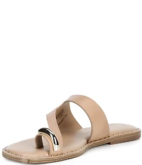 Gianni Bini Warner Leather Toe Loop Hardware Flat Sandals