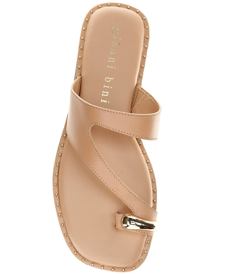 Gianni Bini Warner Leather Toe Loop Hardware Flat Sandals