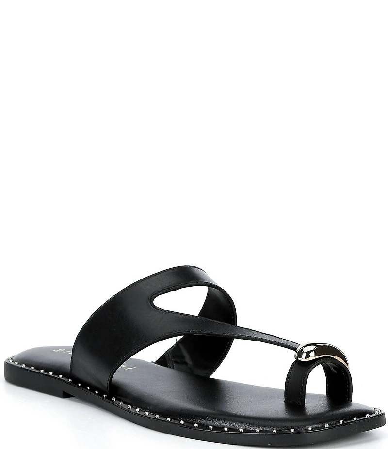 Gianni Bini Warner Leather Toe Loop Hardware Flat Sandals