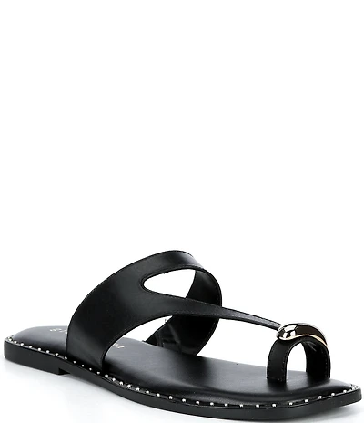 Gianni Bini Warner Leather Toe Loop Hardware Flat Sandals
