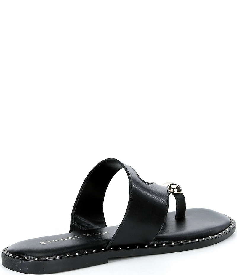 Gianni Bini Warner Leather Toe Loop Hardware Flat Sandals