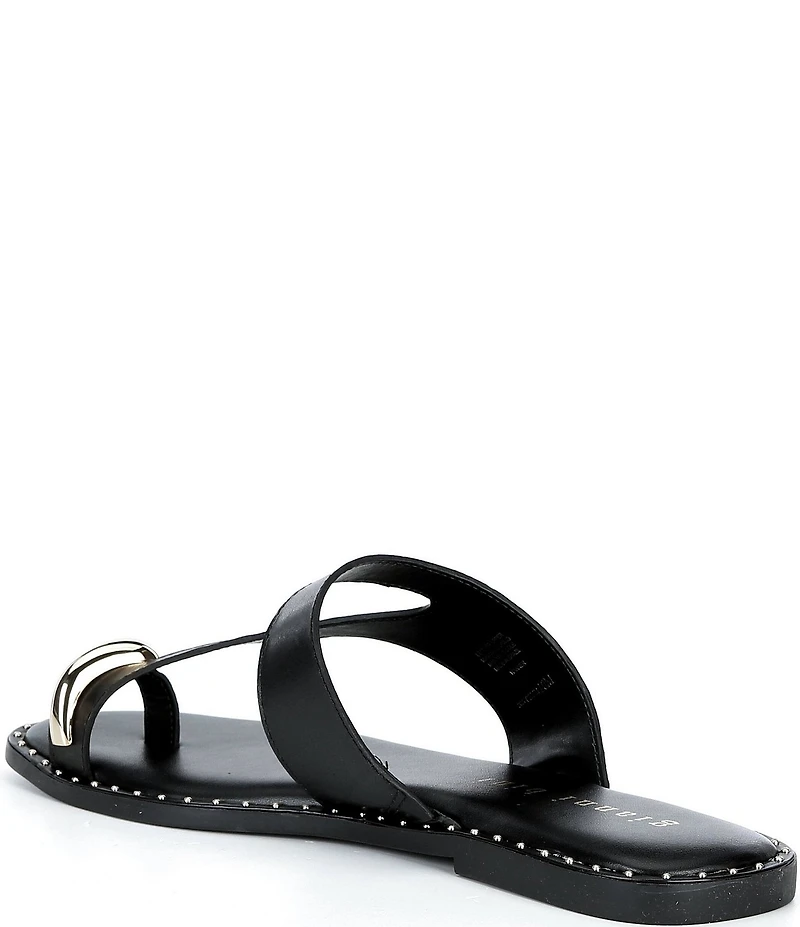 Gianni Bini Warner Leather Toe Loop Hardware Flat Sandals