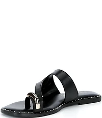 Gianni Bini Warner Leather Toe Loop Hardware Flat Sandals