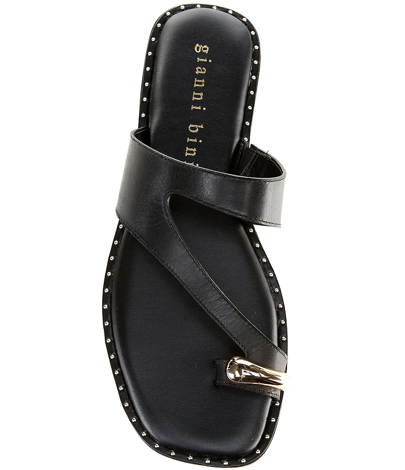 Gianni Bini Warner Leather Toe Loop Hardware Flat Sandals