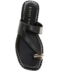 Gianni Bini Warner Leather Toe Loop Hardware Flat Sandals