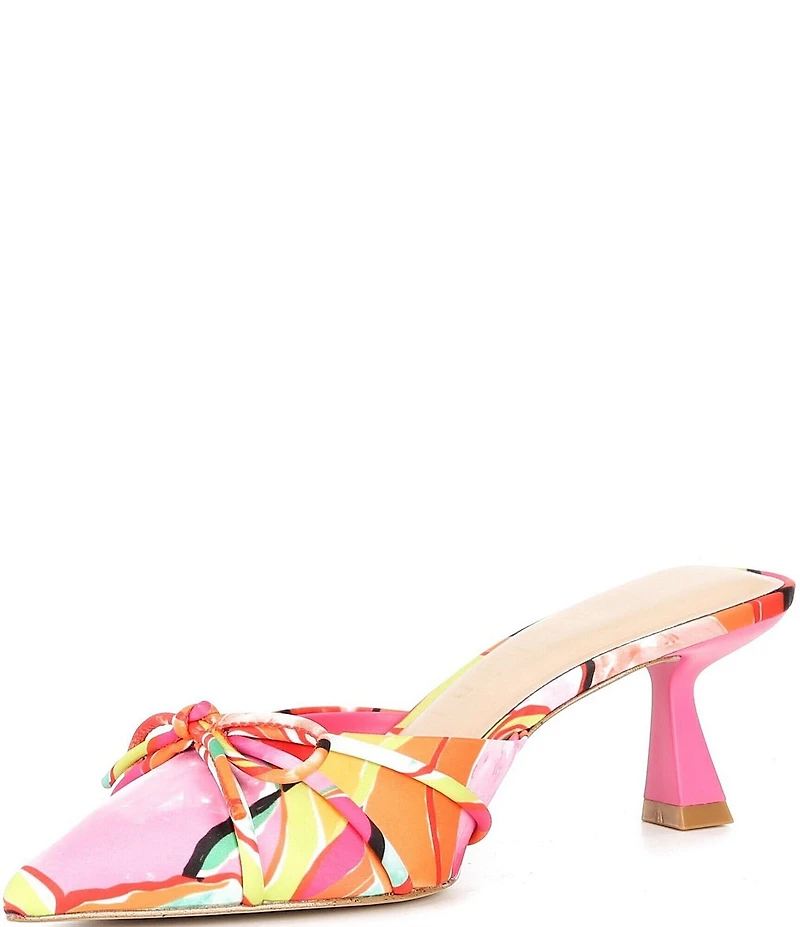 Gianni Bini Webbie Satin Printed Bow Detail Pointed Toe Dress Mules