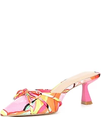 Gianni Bini Webbie Satin Printed Bow Detail Pointed Toe Dress Mules