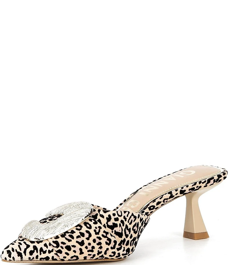 Gianni Bini Wendella Leopard Print Suede Buckle Ornament Dress Mules