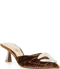 Gianni Bini Wendella Ruched Velvet Buckle Ornament Dress Mules