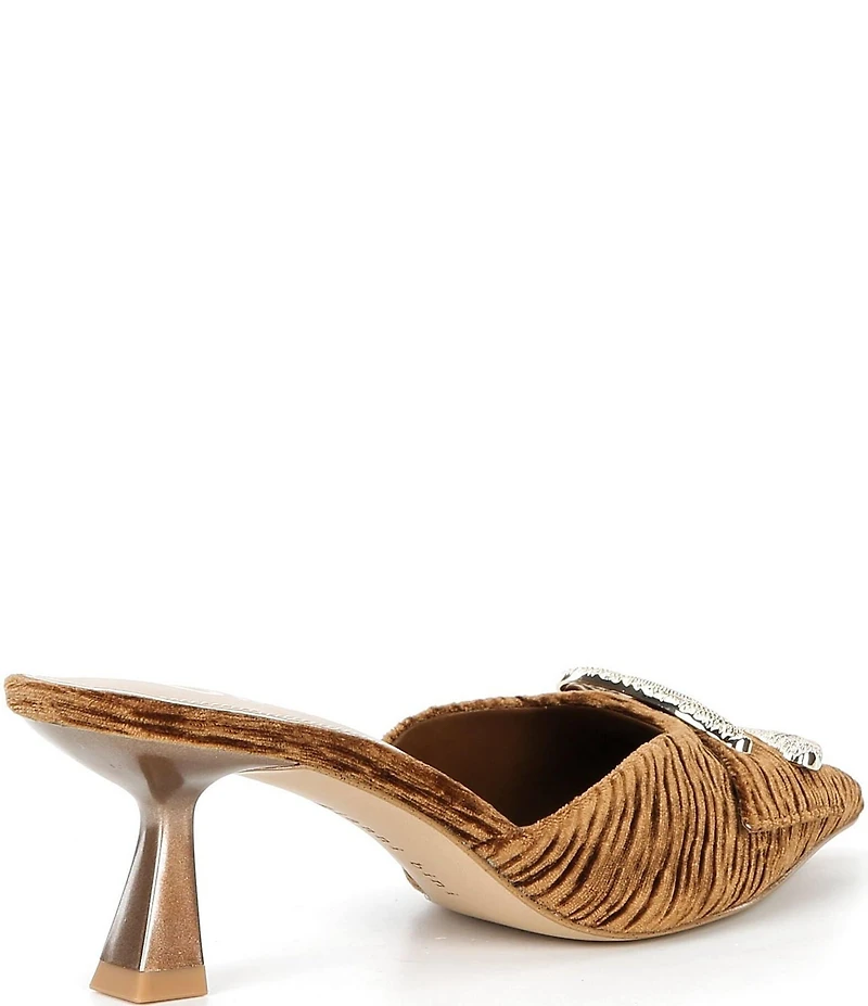 Gianni Bini Wendella Ruched Velvet Buckle Ornament Dress Mules