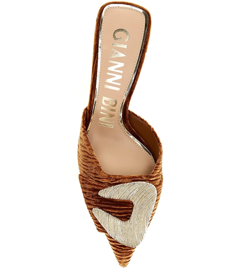 Gianni Bini Wendella Ruched Velvet Buckle Ornament Dress Mules