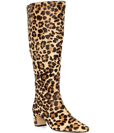 Gianni Bini Weslye Leopard Print Haircalf Snip Toe Kitten Block Heel Boots