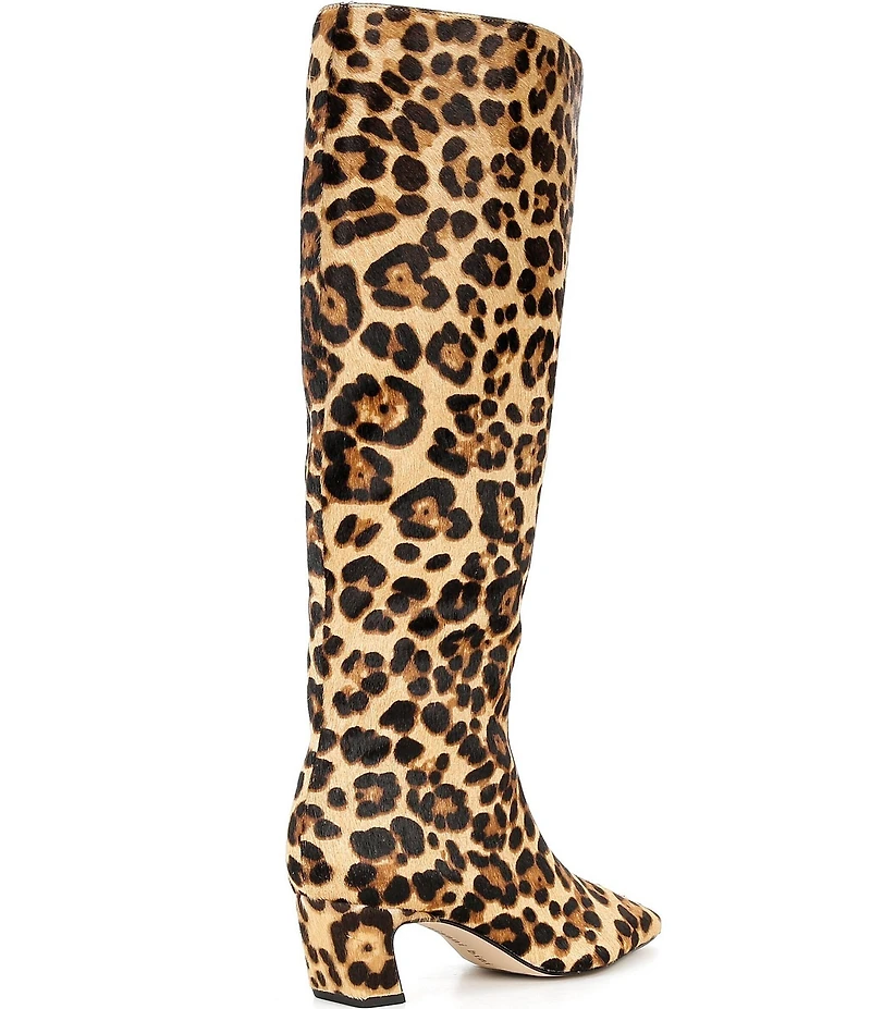 Gianni Bini Weslye Leopard Print Haircalf Snip Toe Kitten Block Heel Boots