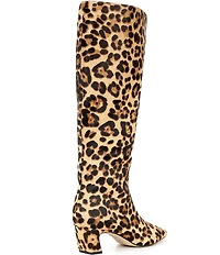 Gianni Bini Weslye Leopard Print Haircalf Snip Toe Kitten Block Heel Boots