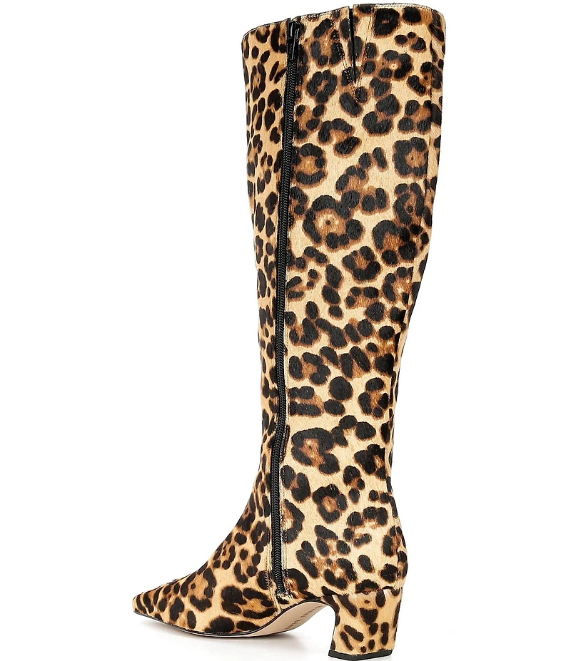 Gianni Bini Weslye Leopard Print Haircalf Snip Toe Kitten Block Heel Boots