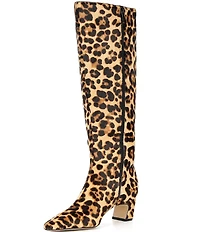 Gianni Bini Weslye Leopard Print Haircalf Snip Toe Kitten Block Heel Boots
