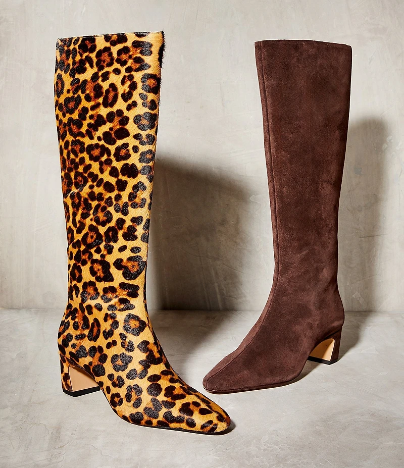Gianni Bini Weslye Leopard Print Haircalf Snip Toe Kitten Block Heel Boots