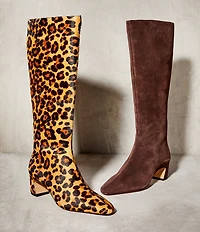Gianni Bini Weslye Leopard Print Haircalf Snip Toe Kitten Block Heel Boots