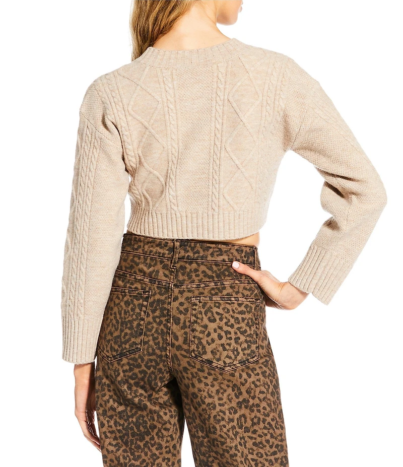 Gianni Bini Wool Blend Cable Crew Neck Long Sleeve Cardigan