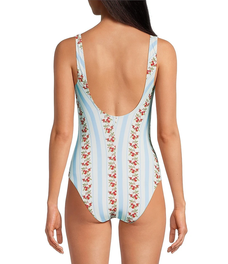 Gianni Bini x Cyd Morris The Cleo Dainty Floral Stripe Front Tie Detail One Piece Swimsuit