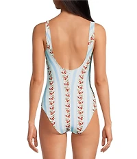 Gianni Bini x Cyd Morris The Cleo Dainty Floral Stripe Front Tie Detail One Piece Swimsuit