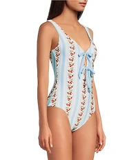 Gianni Bini x Cyd Morris The Cleo Dainty Floral Stripe Front Tie Detail One Piece Swimsuit