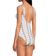 Gianni Bini x Cyd Morris The Cleo Dainty Floral Stripe Front Tie Detail One Piece Swimsuit