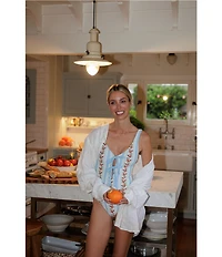 Gianni Bini x Cyd Morris The Cleo Dainty Floral Stripe Front Tie Detail One Piece Swimsuit