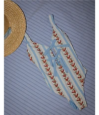 Gianni Bini x Cyd Morris The Cleo Dainty Floral Stripe Front Tie Detail One Piece Swimsuit