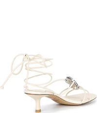 Gianni Bini x Cyd Morris The Minnie Leather Dangle Beaded Seashell Ankle Wrap Sandals