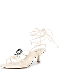 Gianni Bini x Cyd Morris The Minnie Leather Dangle Beaded Seashell Ankle Wrap Sandals