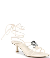 Gianni Bini x Cyd Morris The Minnie Leather Dangle Beaded Seashell Ankle Wrap Sandals
