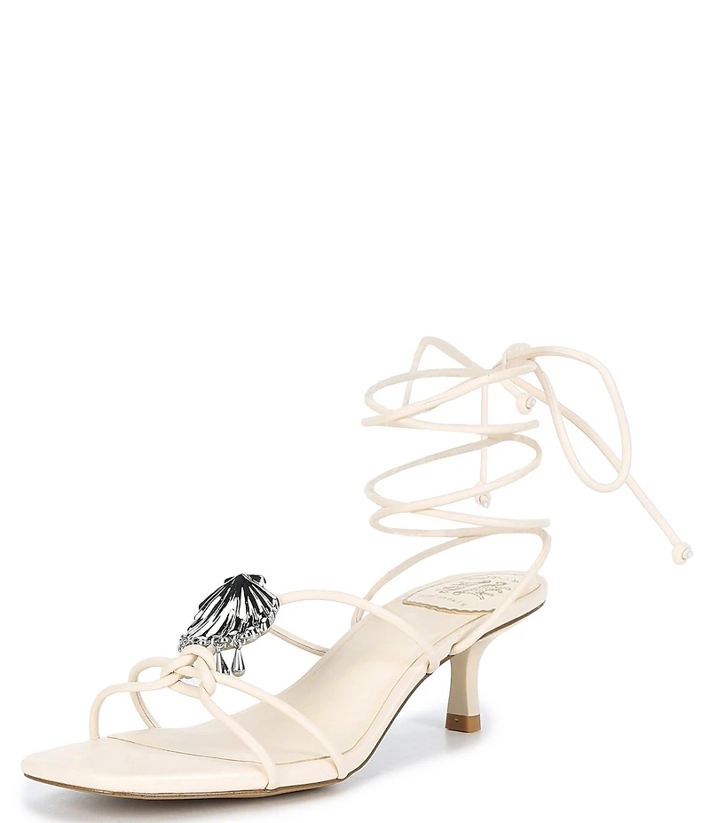 Gianni Bini x Cyd Morris The Minnie Leather Dangle Beaded Seashell Ankle Wrap Sandals