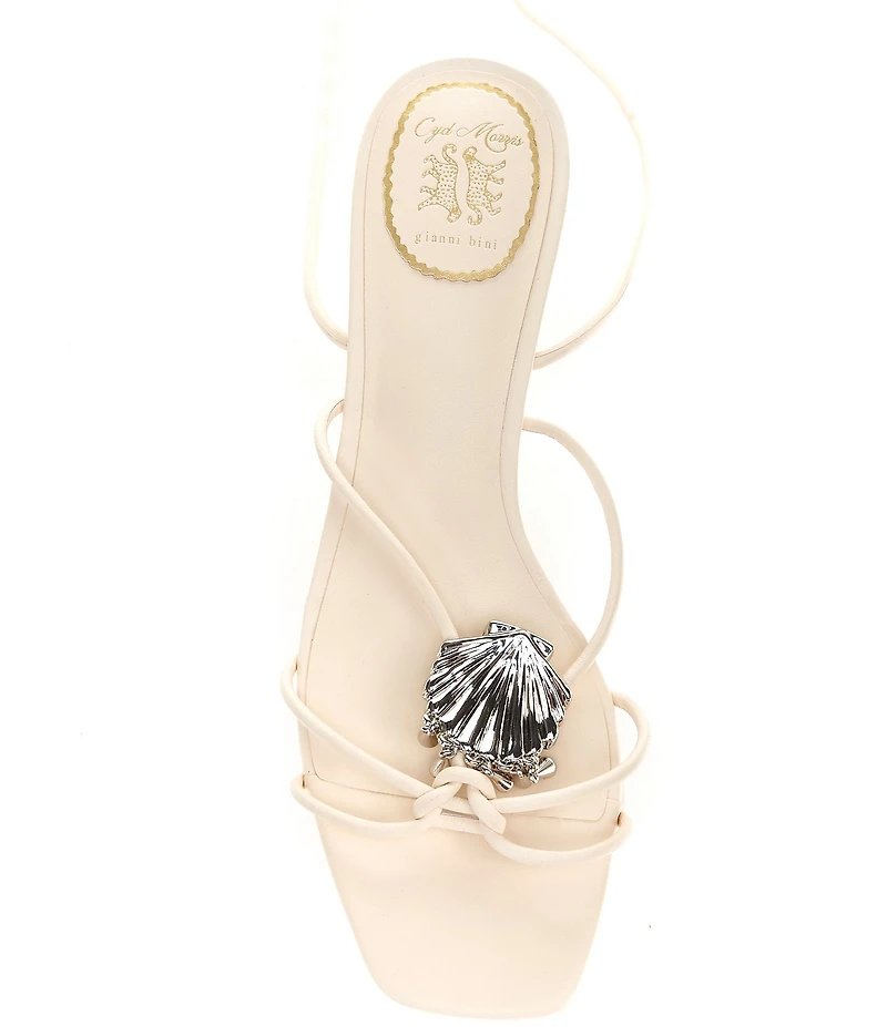 Gianni Bini x Cyd Morris The Minnie Leather Dangle Beaded Seashell Ankle Wrap Sandals