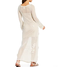 Gianni Bini x Cyd Morris The Birdie Crochet Floral Appliques Boat Neck Long Sleeve Maxi Dress