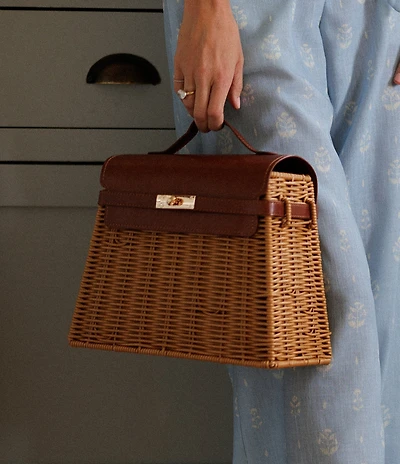 Gianni Bini x Cyd Morris The Dottie Brown Large Wicker Satchel Bag